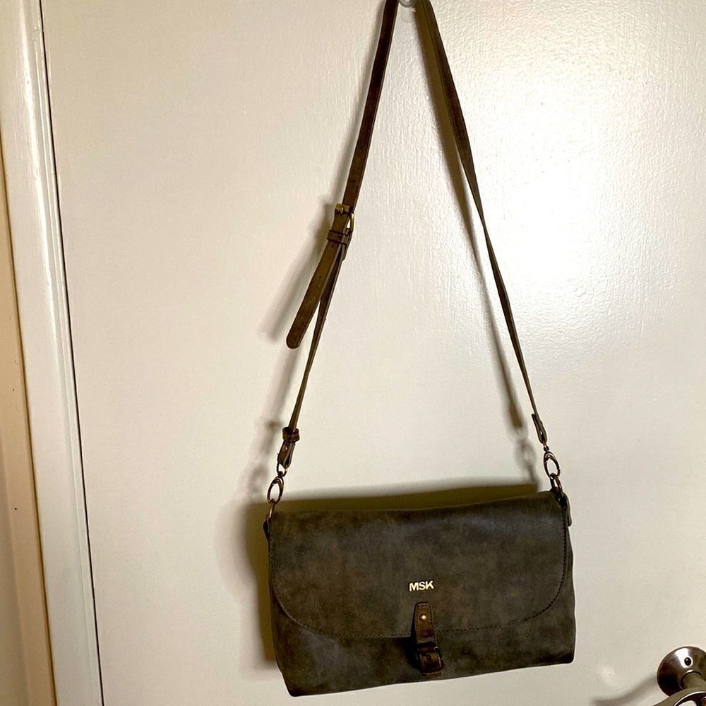MSK Grey Leather crossbody purse